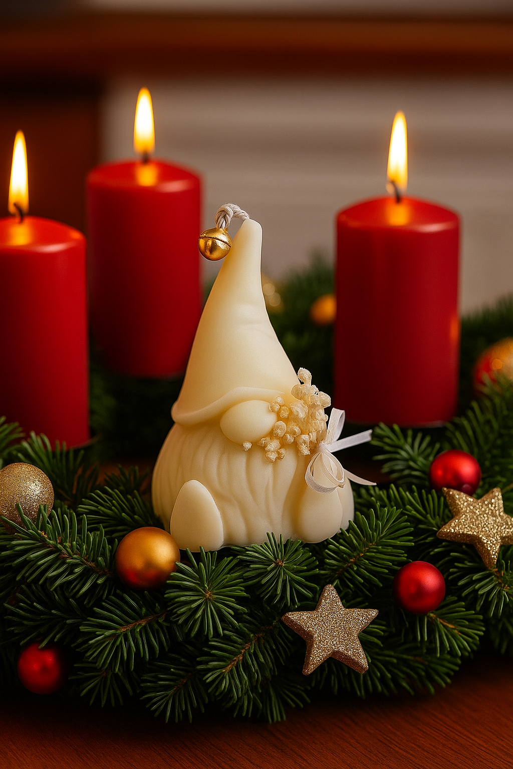 Wichtel /Handgemachte Rapswachskerze – Skandinavischer Gnom mit Glöckchen | Nachhaltige Weihnachtskerze | Hygge Deko & Geschenkidee Standkerze Floma Candle & More