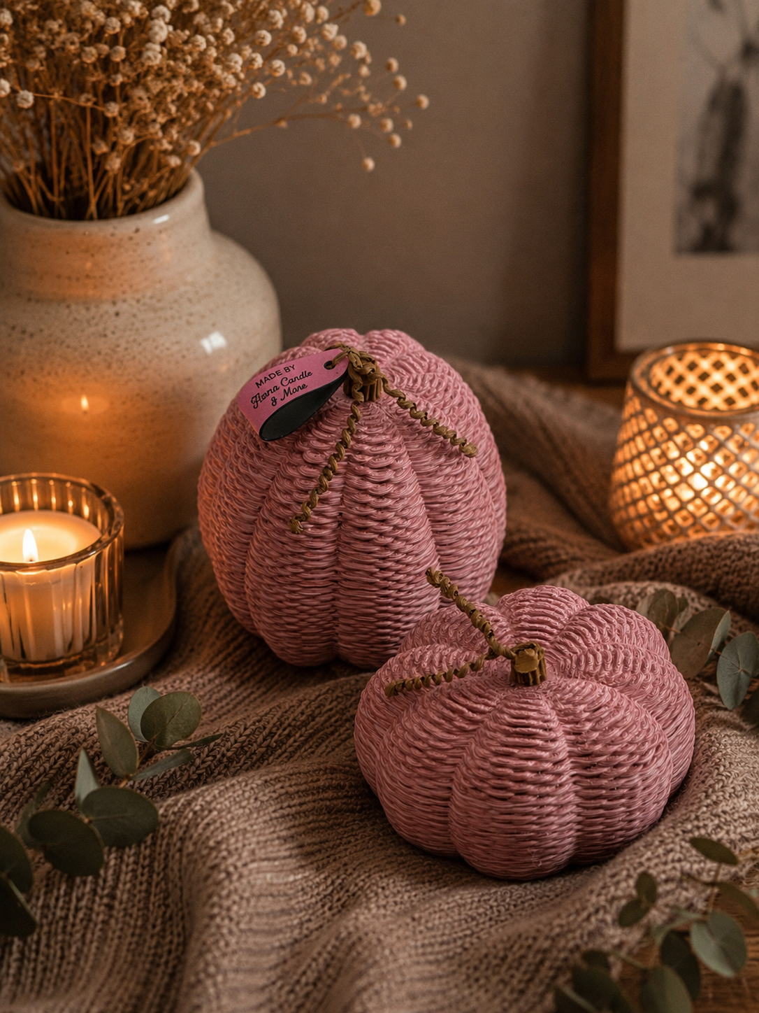 Kürbis Set Stricki 2-teilig 3D Druck | Dekokürbis Strickoptik | Herbstdeko Kürbis | moderne Herbst Deko | Geschenk Für Dich 3D Druck Floma Candle & More