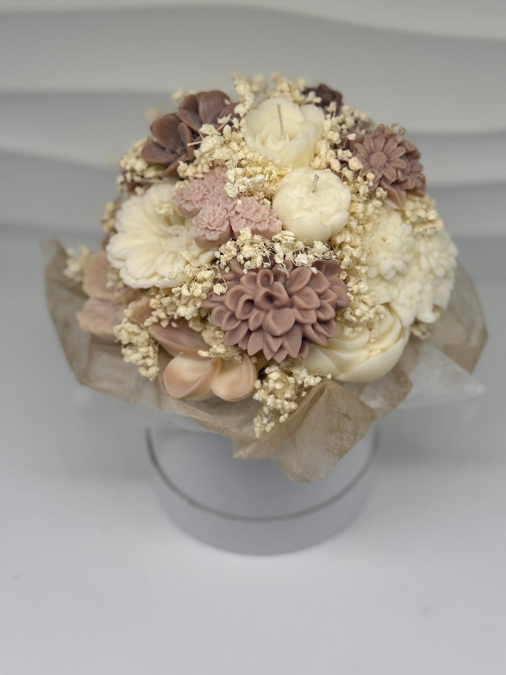 Kerzenstrauß „ Skara Beige in Geschenktopf Standkerze Floma Candle & More