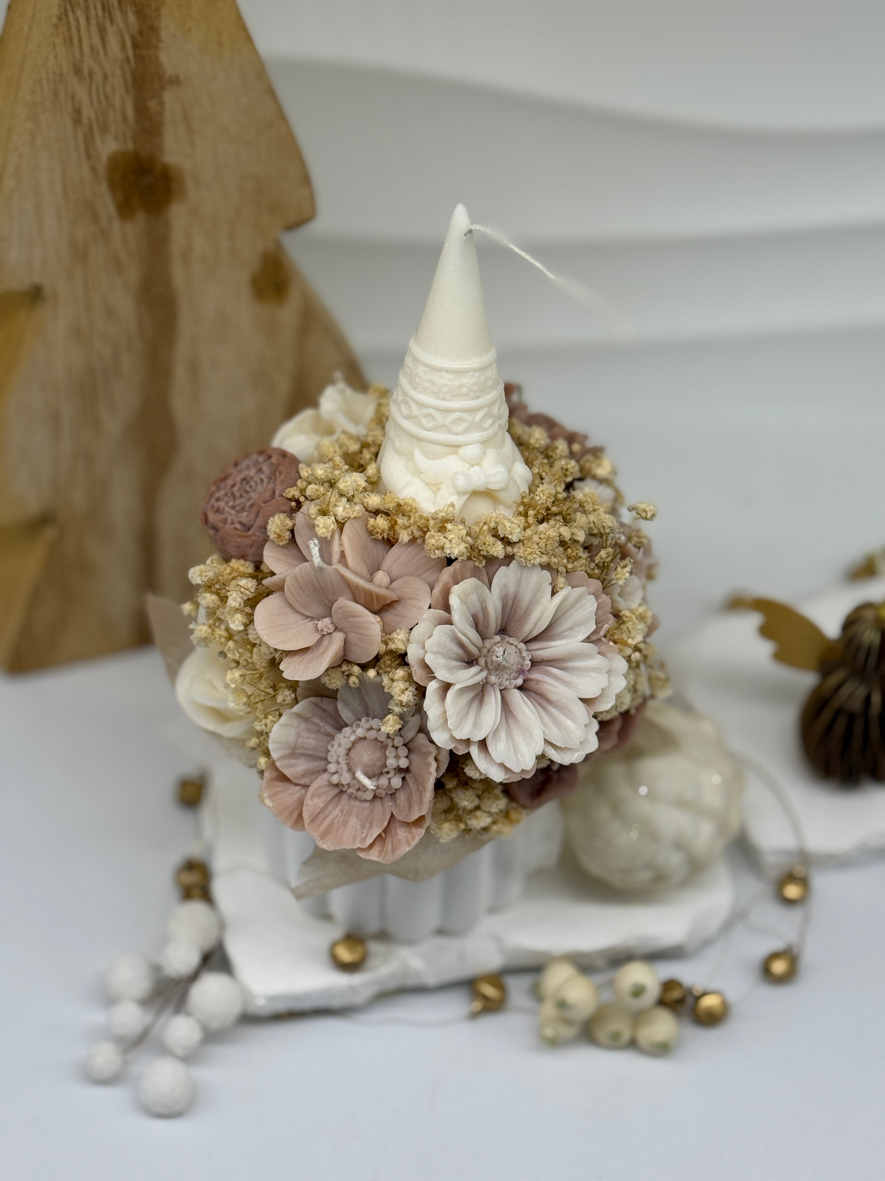 petite Weihnachten/ Kerzenstrauss in handgefertigten Keramikgefäß Flowerbox Floma Candle & More