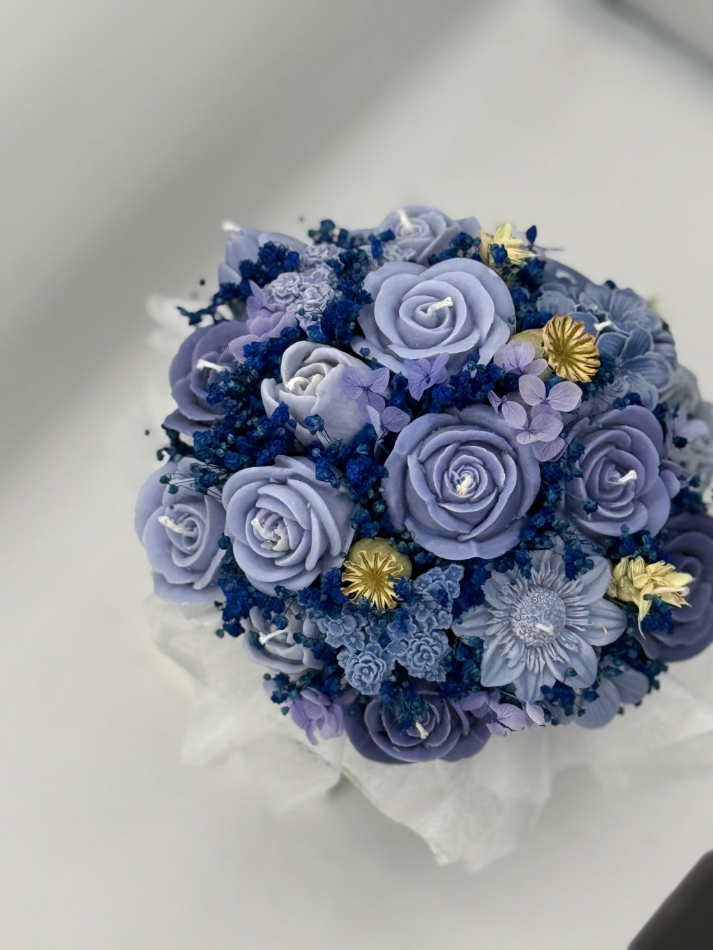 Kerzenblumenstrauß Blau aus Rapswachs | Handgefertigt |
