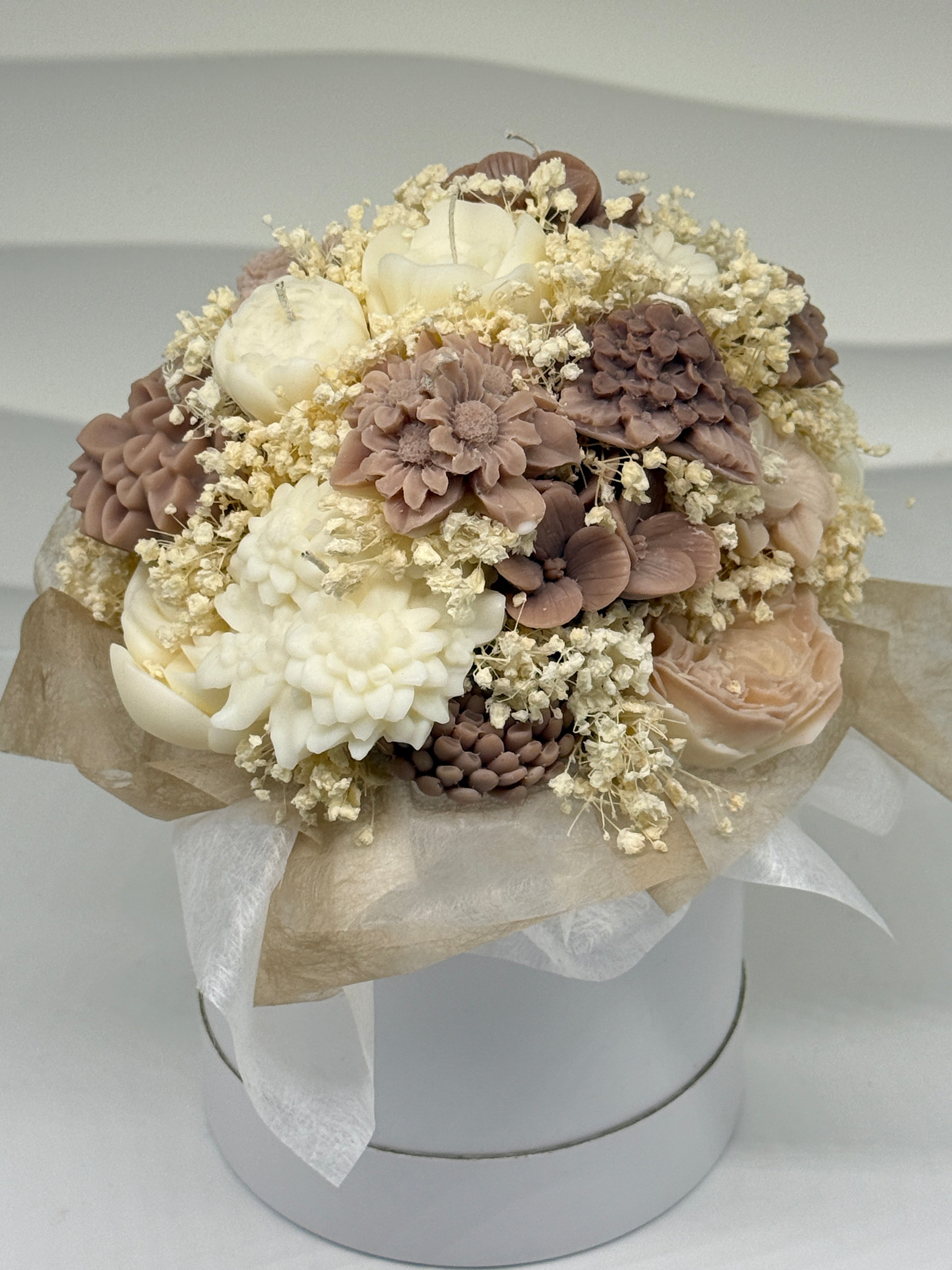 Kerzenstrauß „ Skara Beige in Geschenktopf Standkerze Floma Candle & More