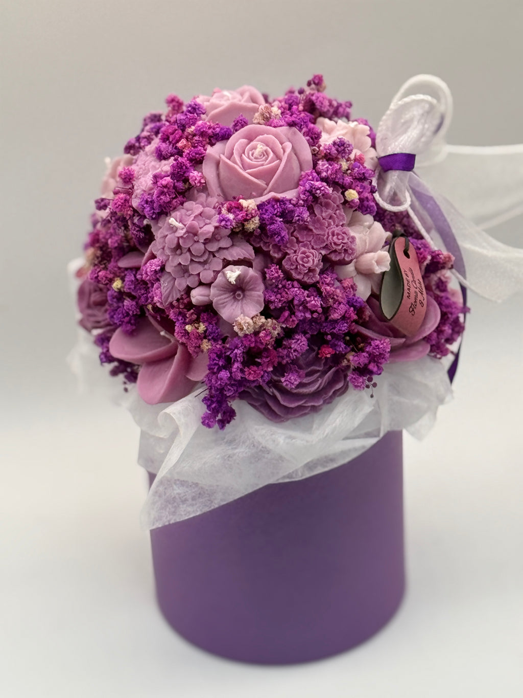 Kerzenblumenstrauß „ Pure Berry „ aus Rapswachs | Handgemachtes Blumengeschenk Flowerbox Floma Candle & More
