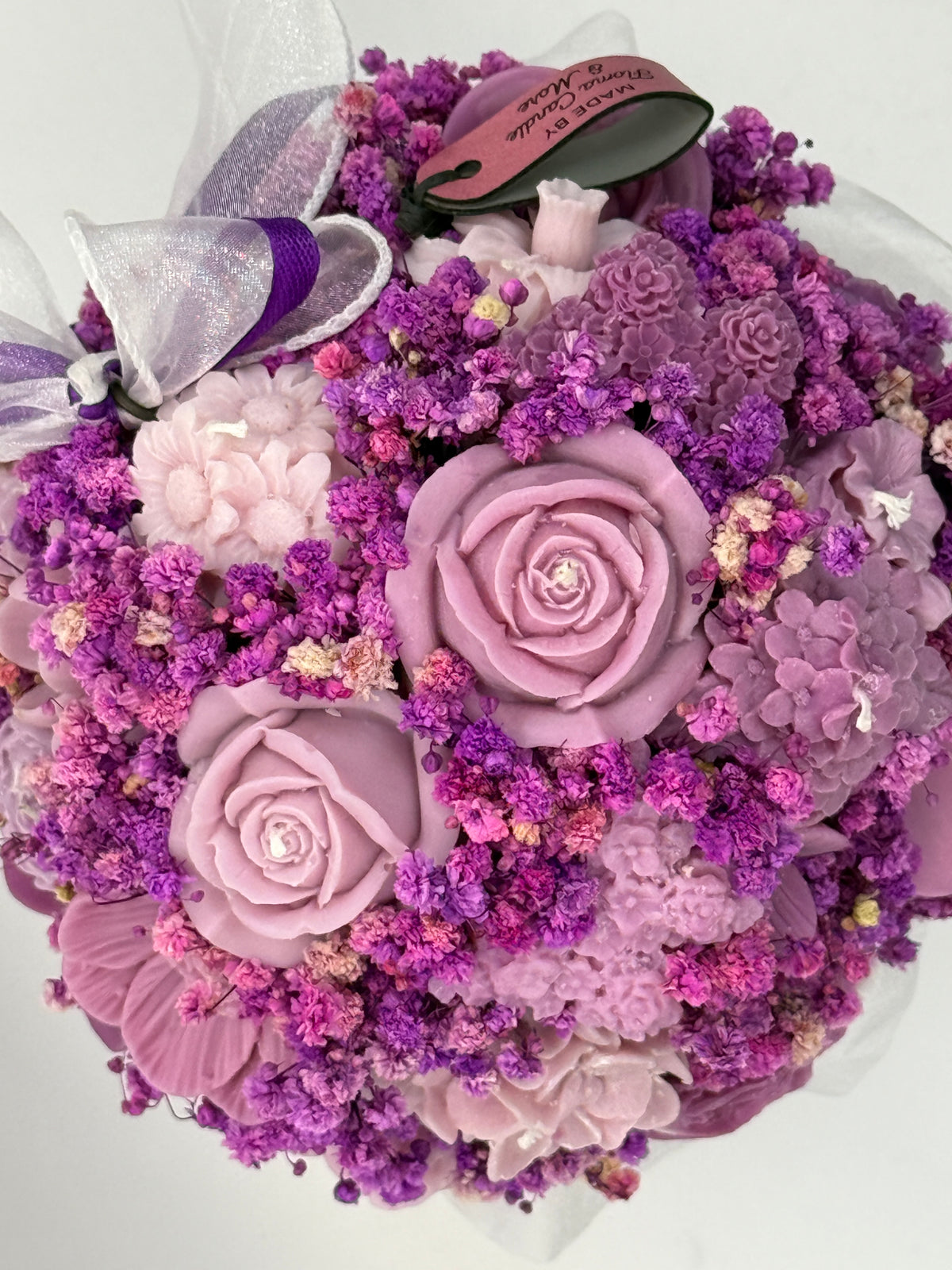 Kerzenblumenstrauß „ Pure Berry „ aus Rapswachs | Handgemachtes Blumengeschenk Flowerbox Floma Candle & More