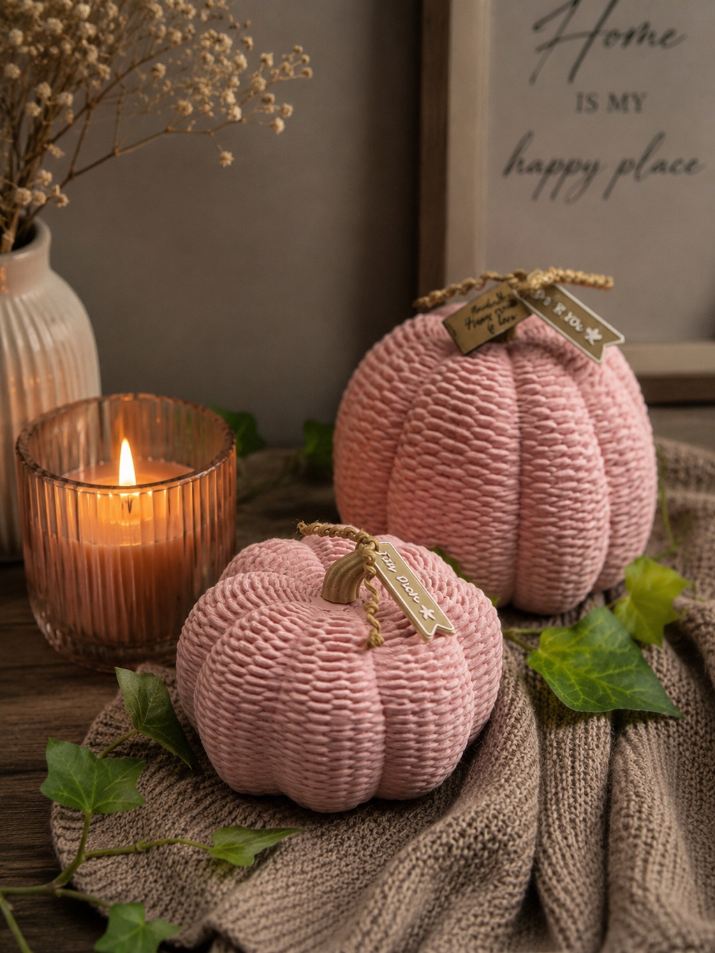 Kürbis Set Stricki 2-teilig 3D Druck | Dekokürbis Strickoptik | Herbstdeko Kürbis | moderne Herbst Deko | Geschenk Für Dich 3D Druck Floma Candle & More
