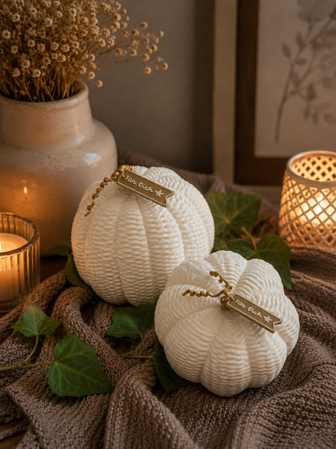 Kürbis Set Stricki 2-teilig 3D Druck | Dekokürbis Strickoptik | Herbstdeko Kürbis | moderne Herbst Deko | Geschenk Für Dich 3D Druck Floma Candle & More
