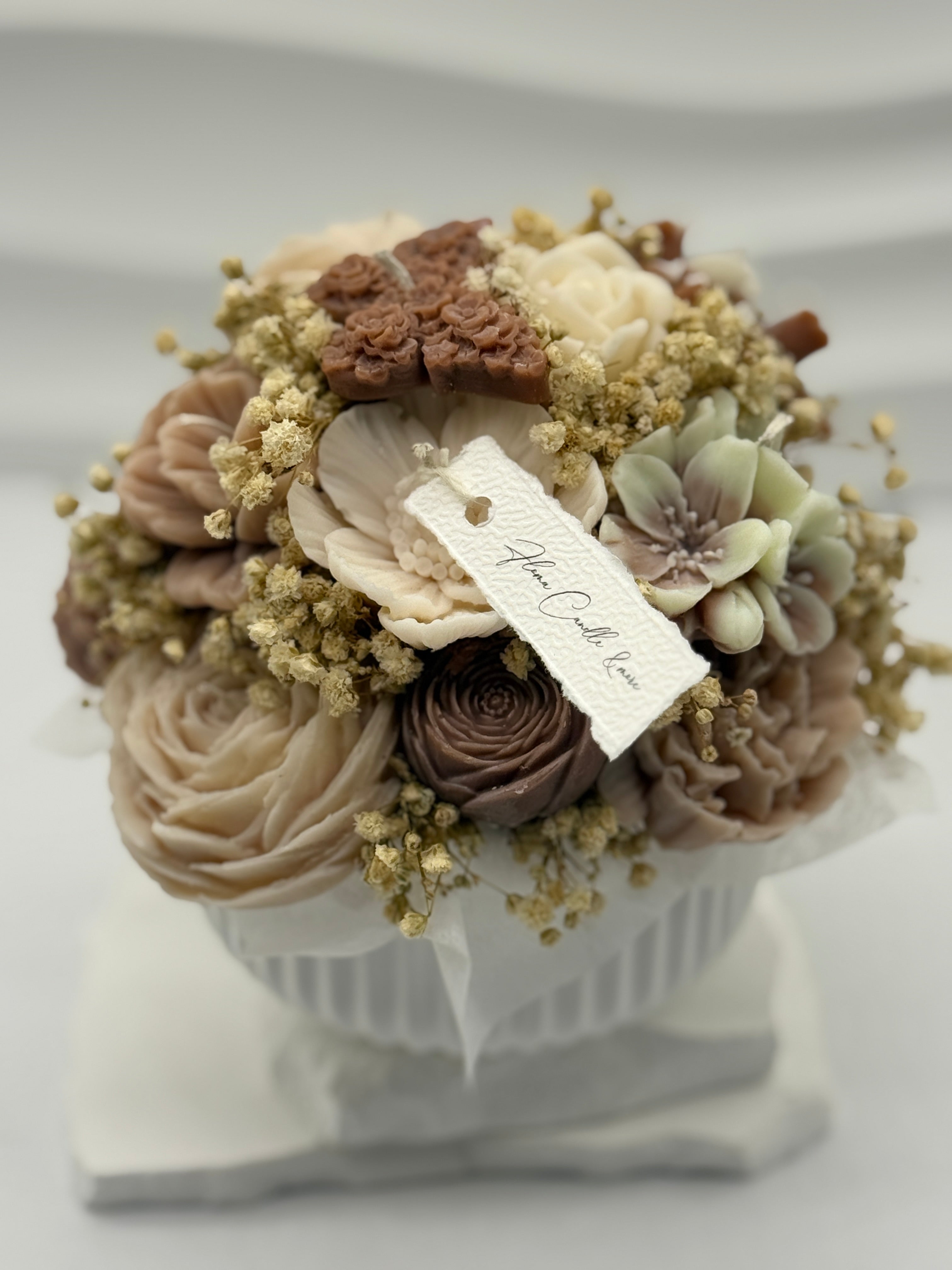 Kerzenstrauß „Floma “ in Keramikschale Flowerbox Floma Candle & More Beige /Braun/ Weiss