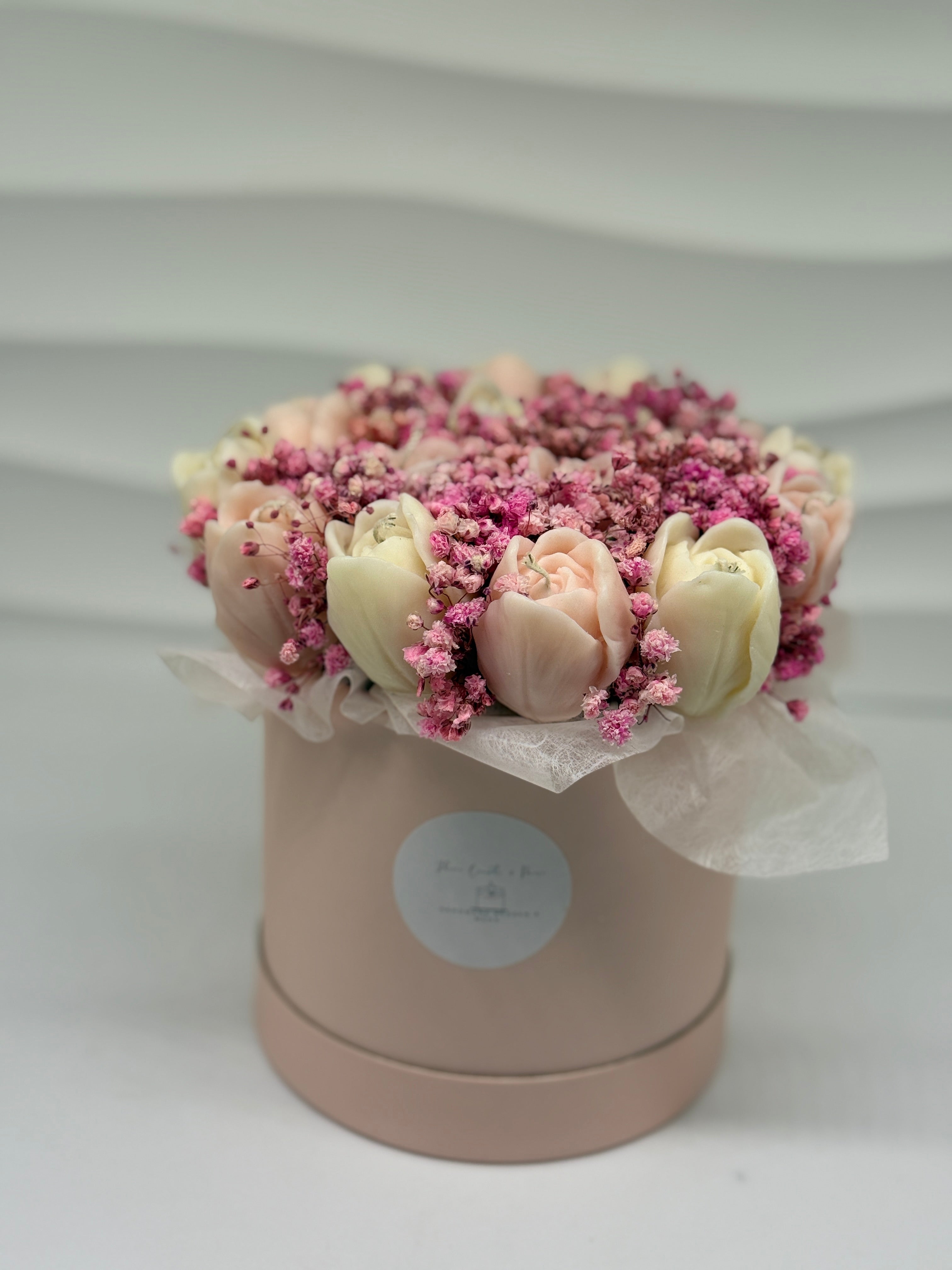Kerzenblumenstrauss Tulpe Rosa Flowerbox Floma Candle & More