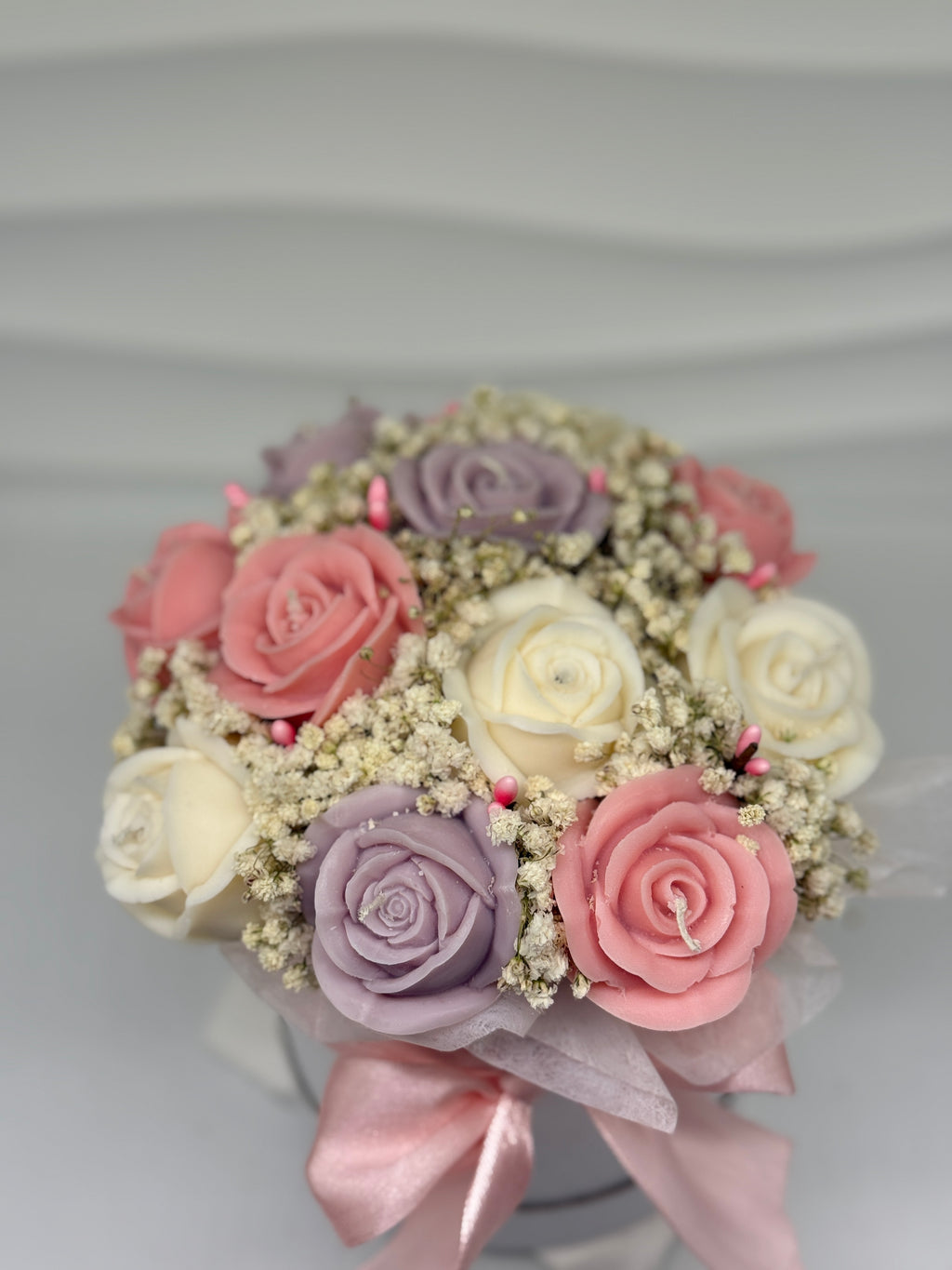 Poesie | Kerzenblumenstrauß aus Rosen in Pastell Flowerbox Floma Candle & More