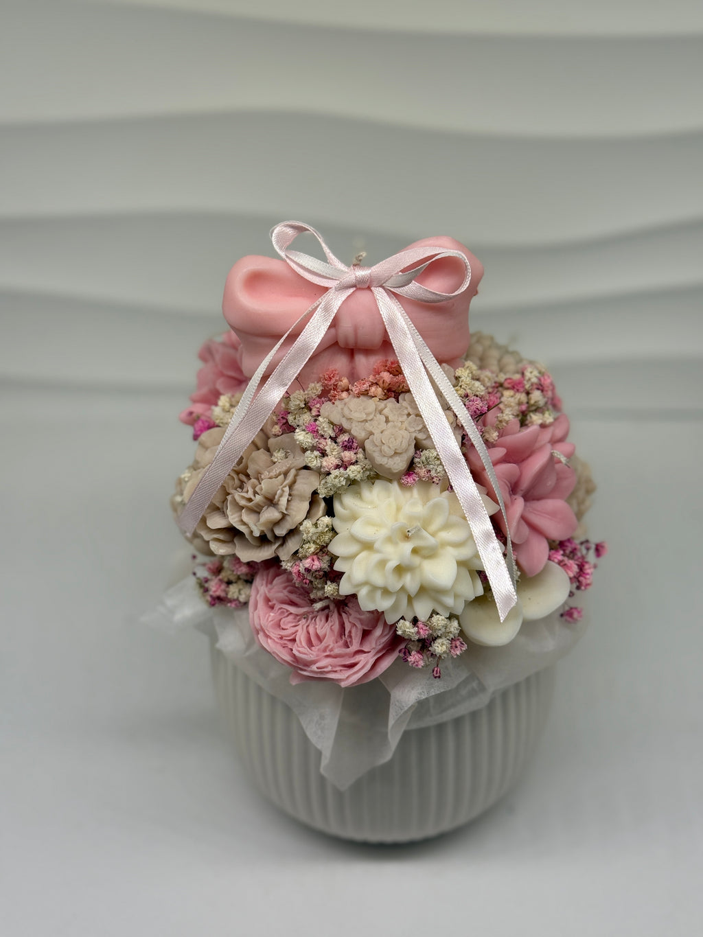 Romo Kerzenblumenstrauß Flowerbox Floma Candle & More Schleife