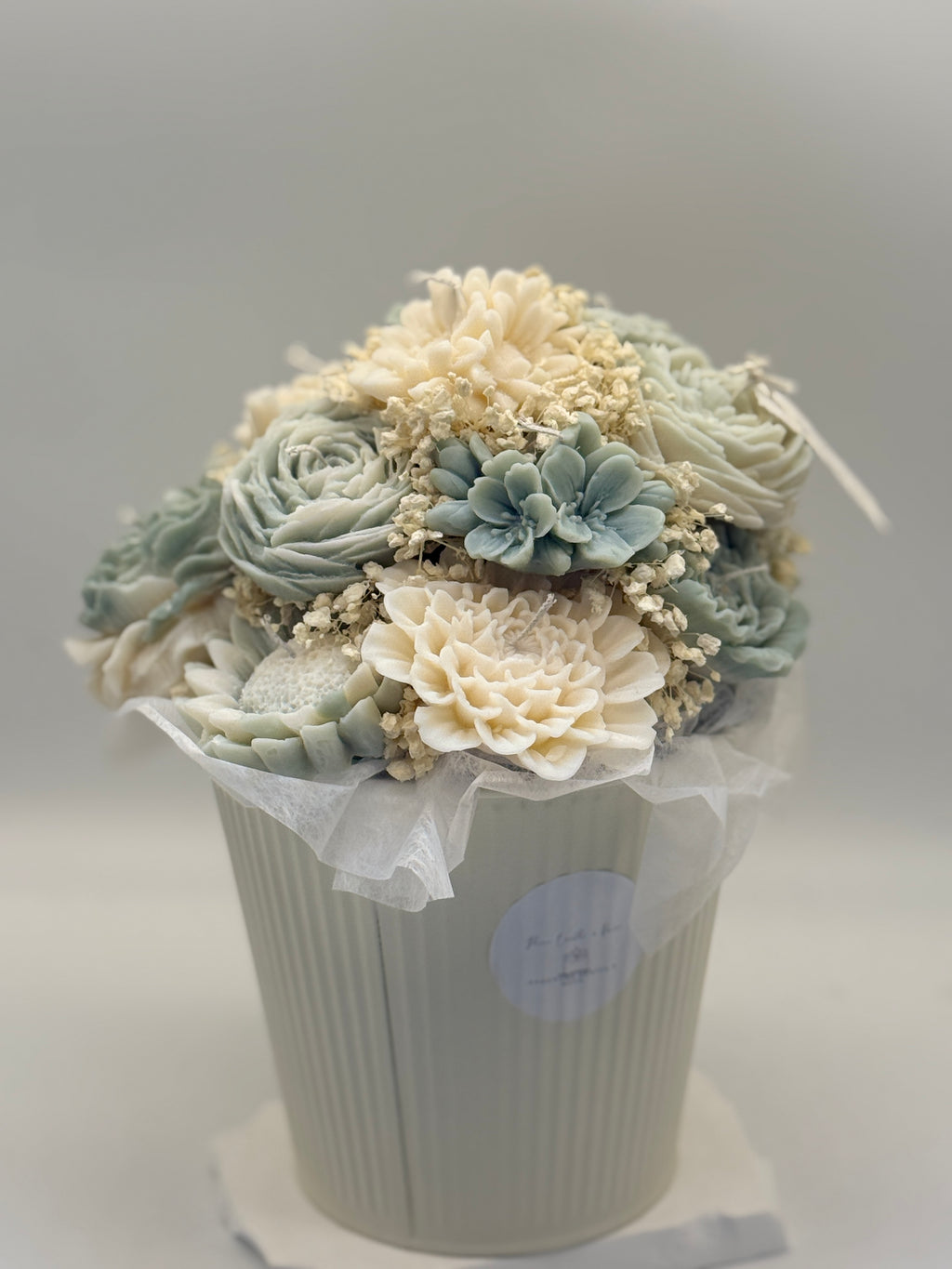 Luna /Blumenkerzenstrauss aus Rapswachs in Metalltopf – Handgemachte vegane Kerze, Flower Candle, nachhaltiges Geschenk, Deko-Blumenstrauß Standkerze Floma Candle & More