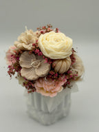 petite Fleur / Kerzenstrauss in handgefertigten Keramikgefäß Flowerbox Floma Candle & More Rosa/Weiss/Beige