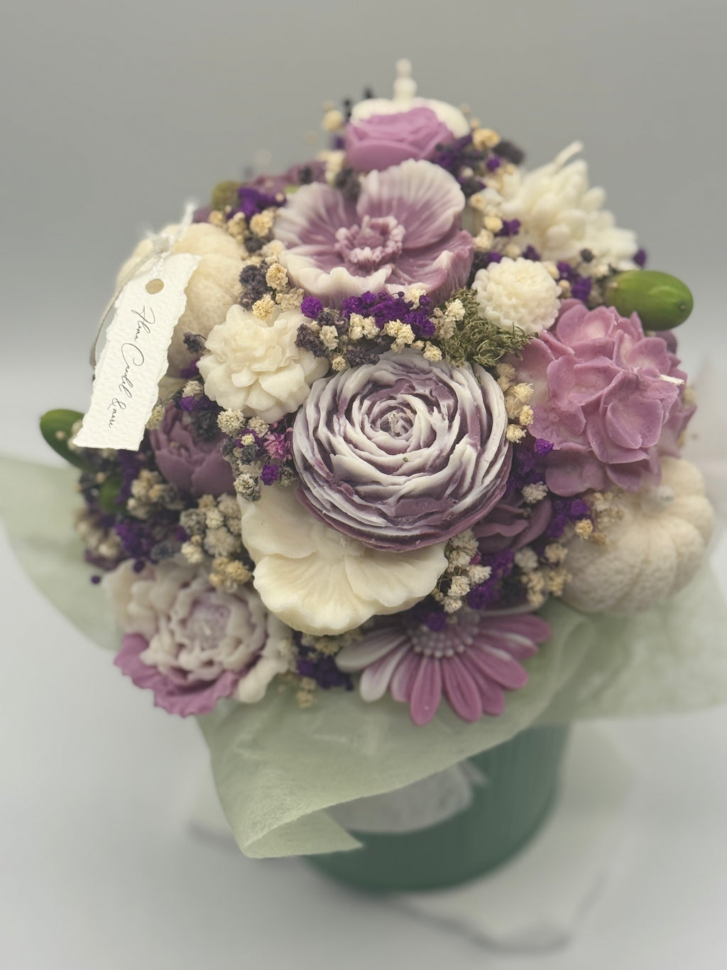 Kerzenstrauß „ Luna Berry „ in Metalltopf Standkerze Floma Candle & More Brombeere /Weiß/ Topf Grün