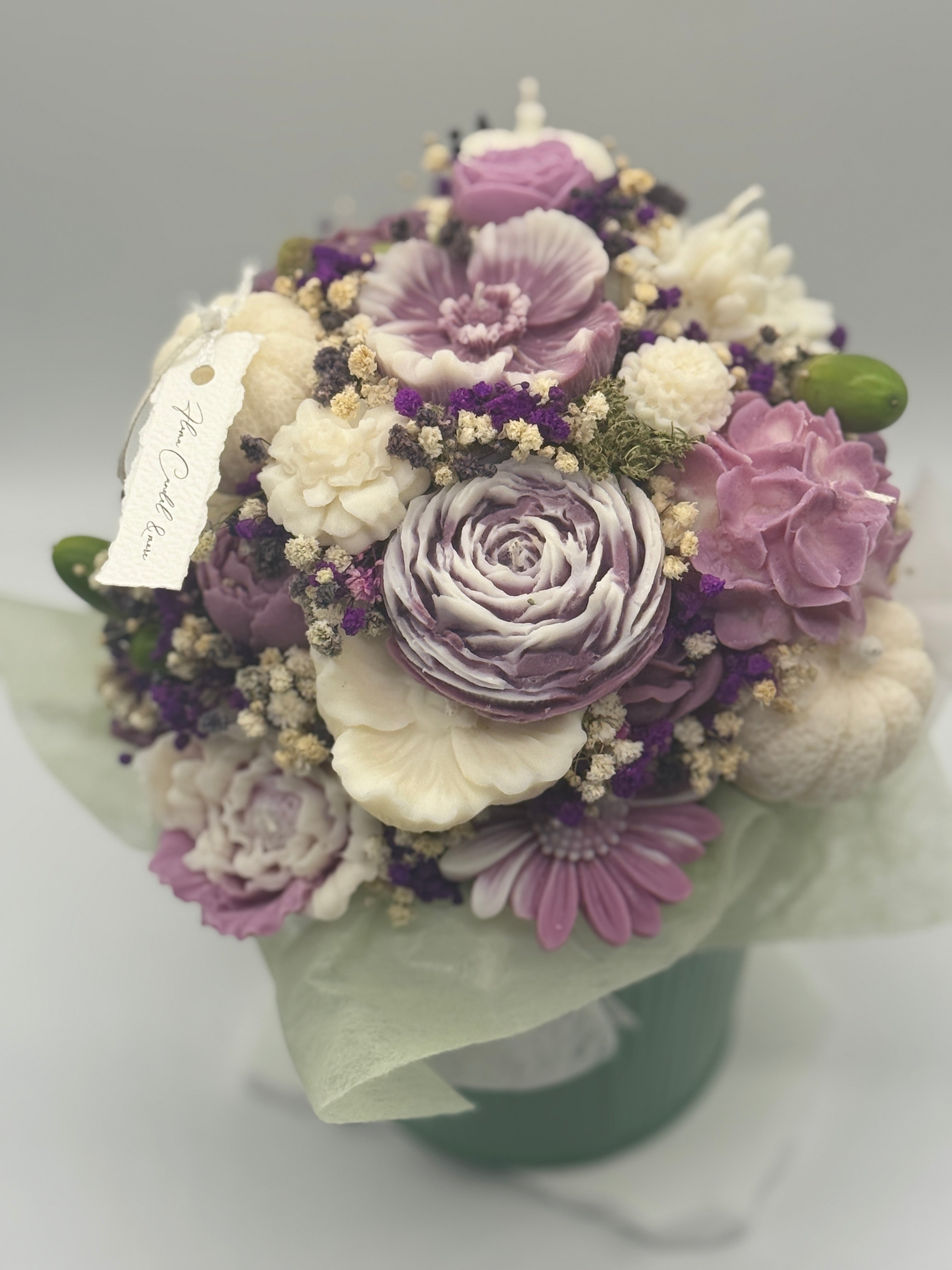 Kerzenstrauß „ Luna Berry „ in Metalltopf Standkerze Floma Candle & More Brombeere /Weiß/ Topf Grün