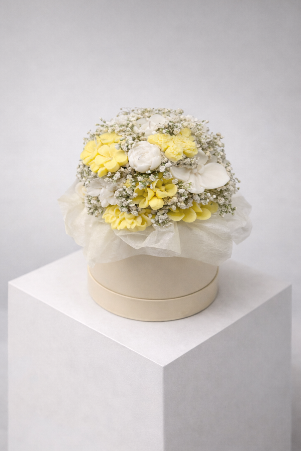 Kerzenblumenstrauß " Lemon " aus Rapswachs, Blumenkerze Gelb Weiß Flowerbox Floma Candle & More