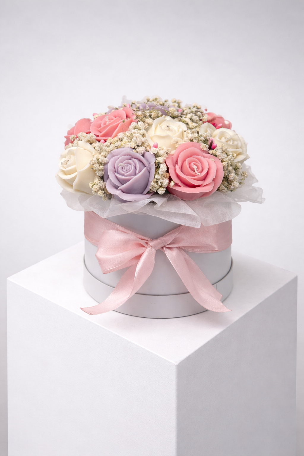 Poesie | Kerzenblumenstrauß aus Rosen in Pastell Flowerbox Floma Candle & More