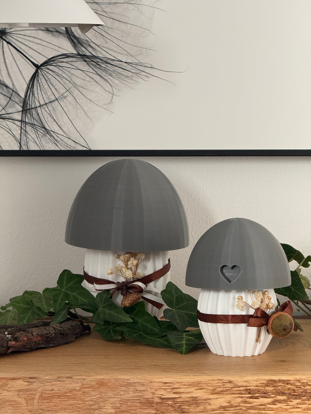 Pilzlampe aus PLA | LED Waldlampe | Handgefertigte Herbst- & Wohndekoration 3D Druck Floma Candle & More Weiß/Grau