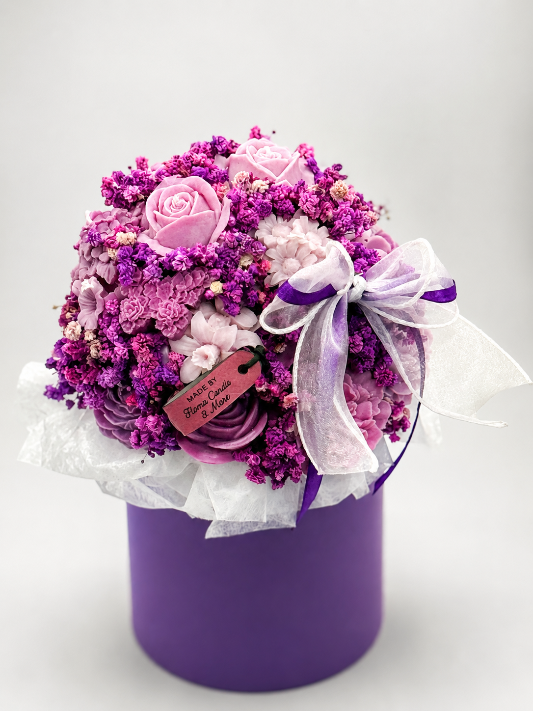 Kerzenblumenstrauß „ Pure Berry „ aus Rapswachs | Handgemachtes Blumengeschenk Flowerbox Floma Candle & More