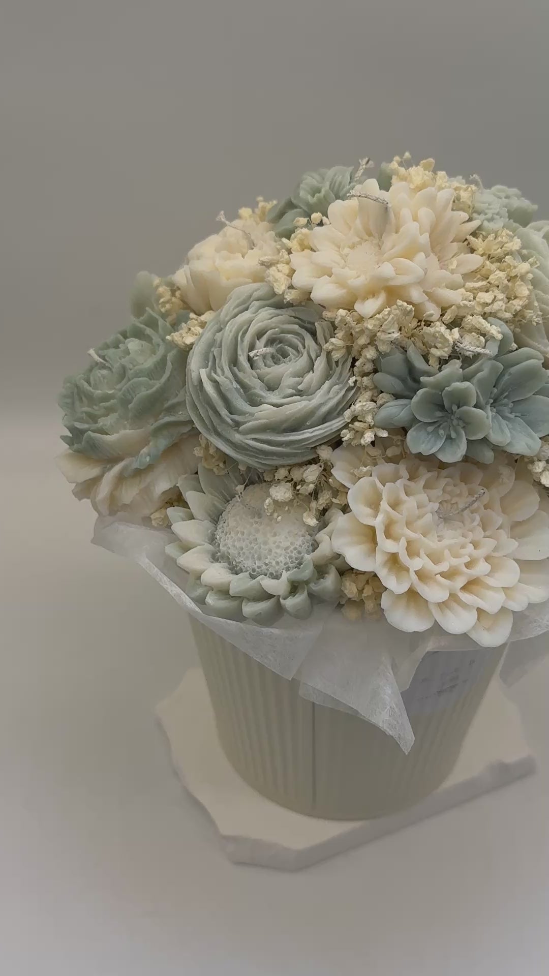 Luna /Blumenkerzenstrauss aus Rapswachs in Metalltopf – Handgemachte vegane Kerze, Flower Candle, nachhaltiges Geschenk, Deko-Blumenstrauß Standkerze Floma Candle & More