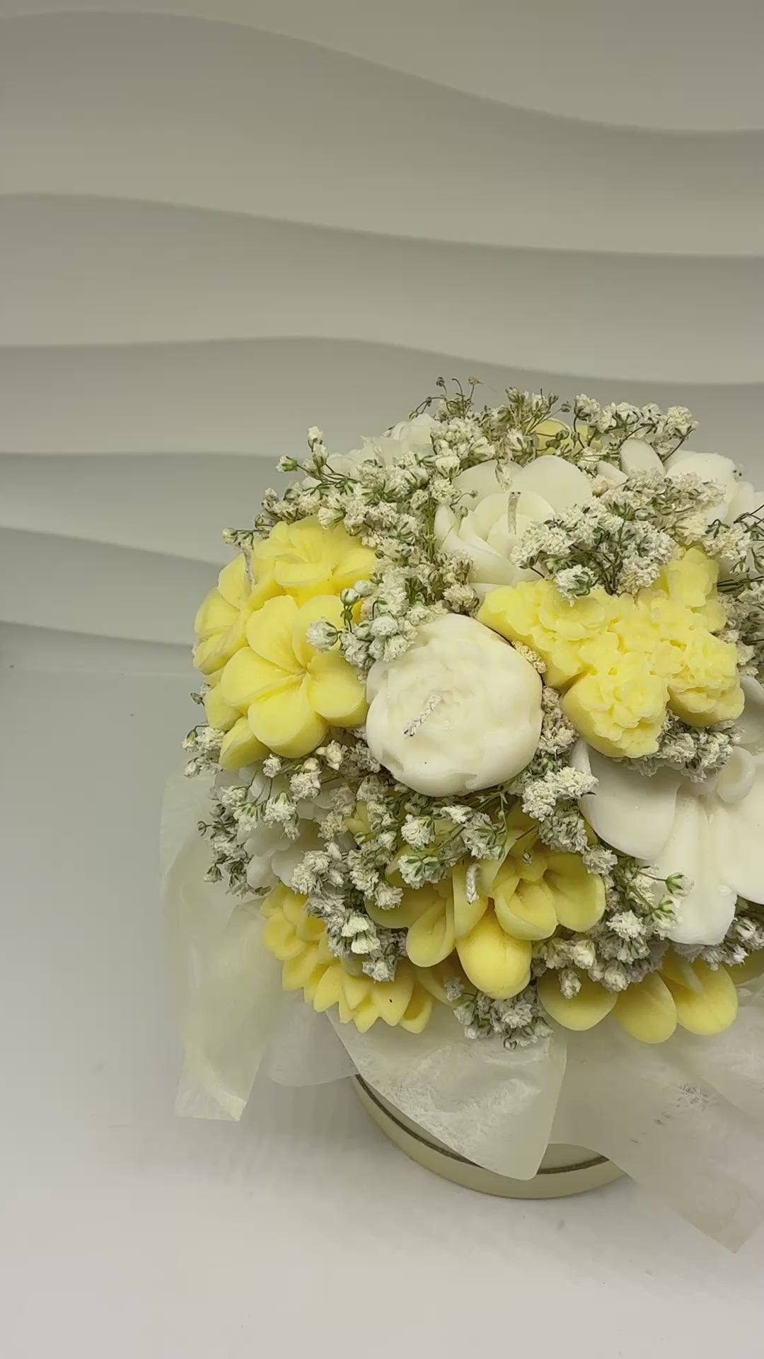 Kerzenblumenstrauß " Lemon " aus Rapswachs, Blumenkerze Gelb Weiß Flowerbox Floma Candle & More