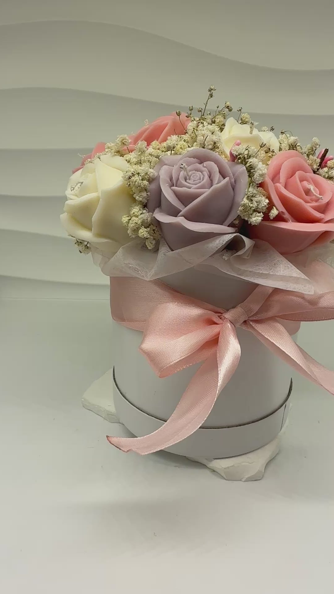 Poesie | Kerzenblumenstrauß aus Rosen in Pastell Flowerbox Floma Candle & More