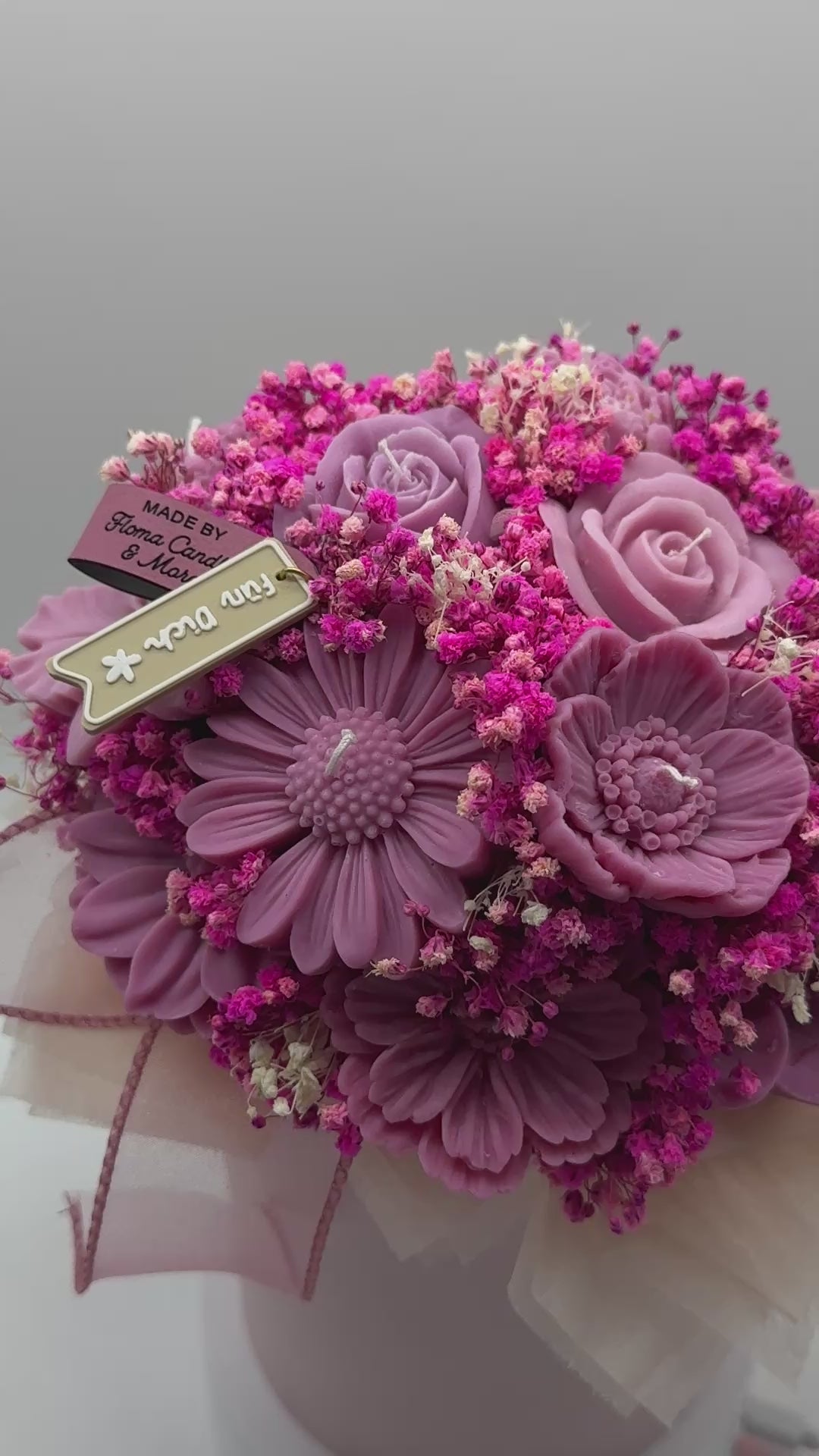Kerzenblumenstrauß „ Pure Berry „ aus Rapswachs | Handgemachtes Blumengeschenk Flowerbox Floma Candle & More