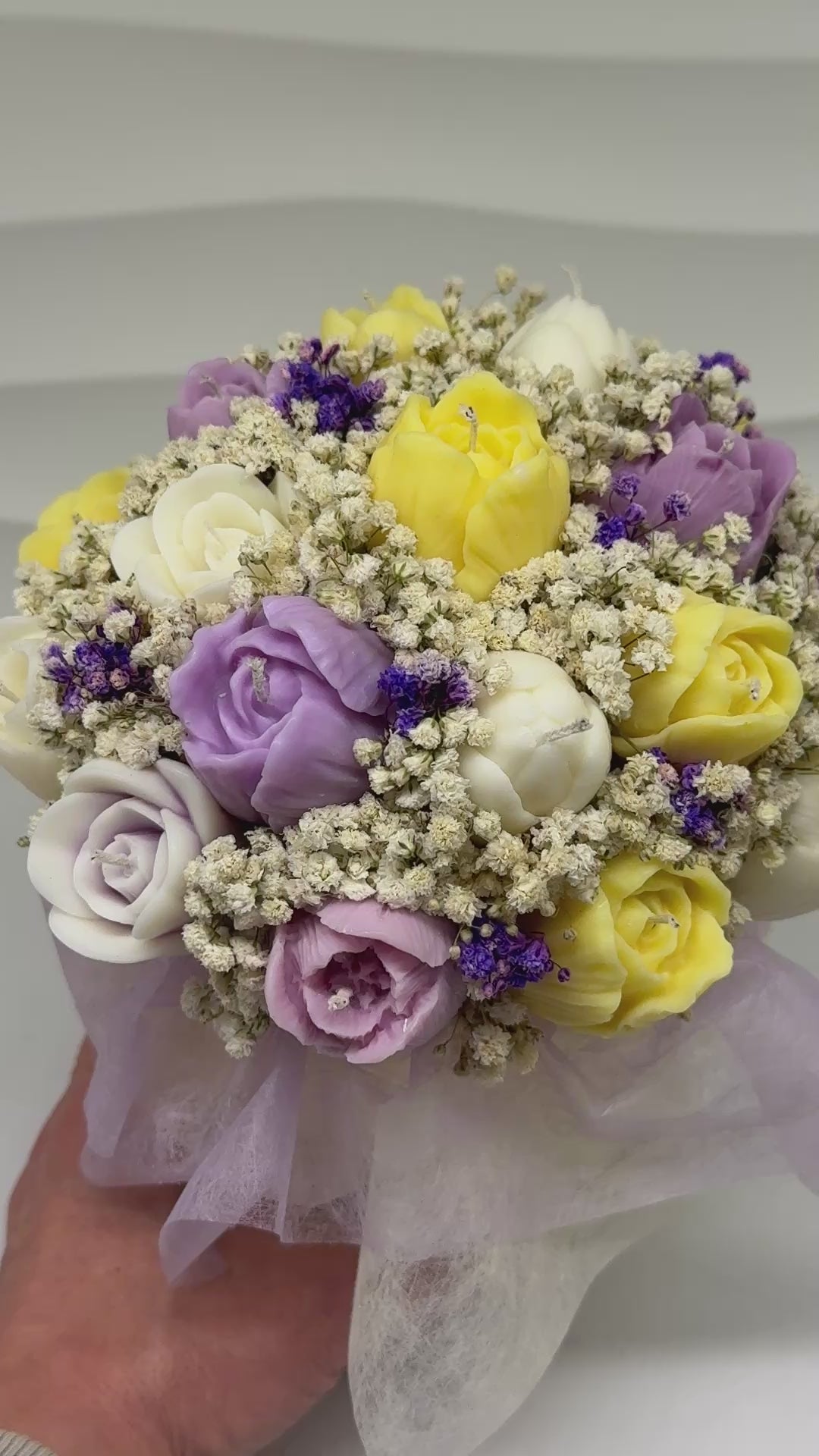 Kerzenblumenstrauß " Spring Tulpe" gelb / weiss / lavendel Flowerbox Floma Candle & More